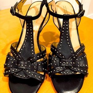 Joan & David studded black leather strappy heels. Size 7.5. New.